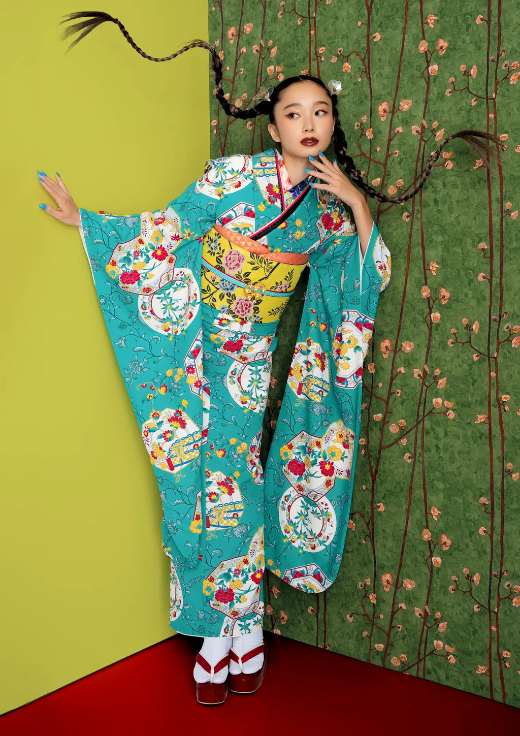 格安！ 振袖フルセット 9点 成人式 結婚式 前撮り 水色 ブルー 青