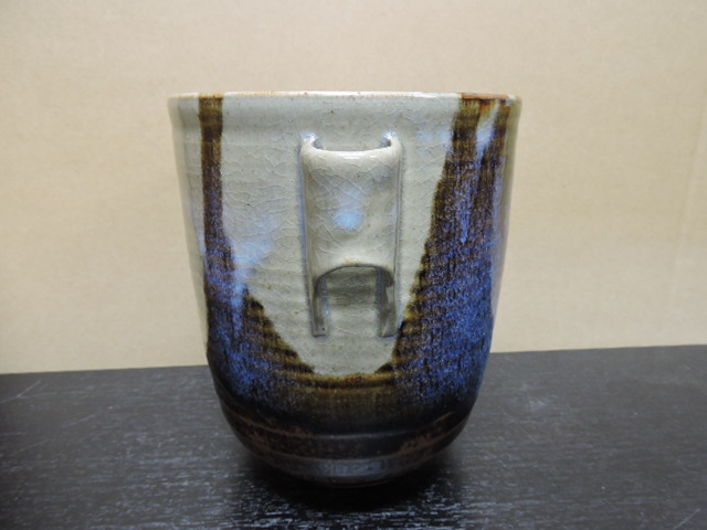 陽炎園』月に雁絵 耳付き水指 細水指 膳所焼 茶道具 共箱共布 秋月見