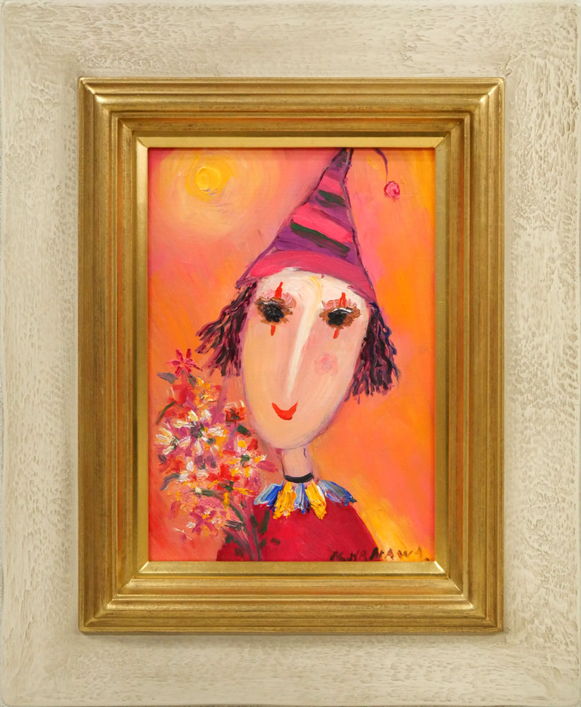 塙賢三「花束を持つ道化」油絵・SM 絵画買取・販売の小竹美術