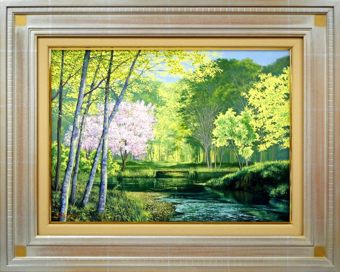 葛西俊逸 「水辺の休日」 P8 油彩 一枚の繪 絵画 (R2322txwY)