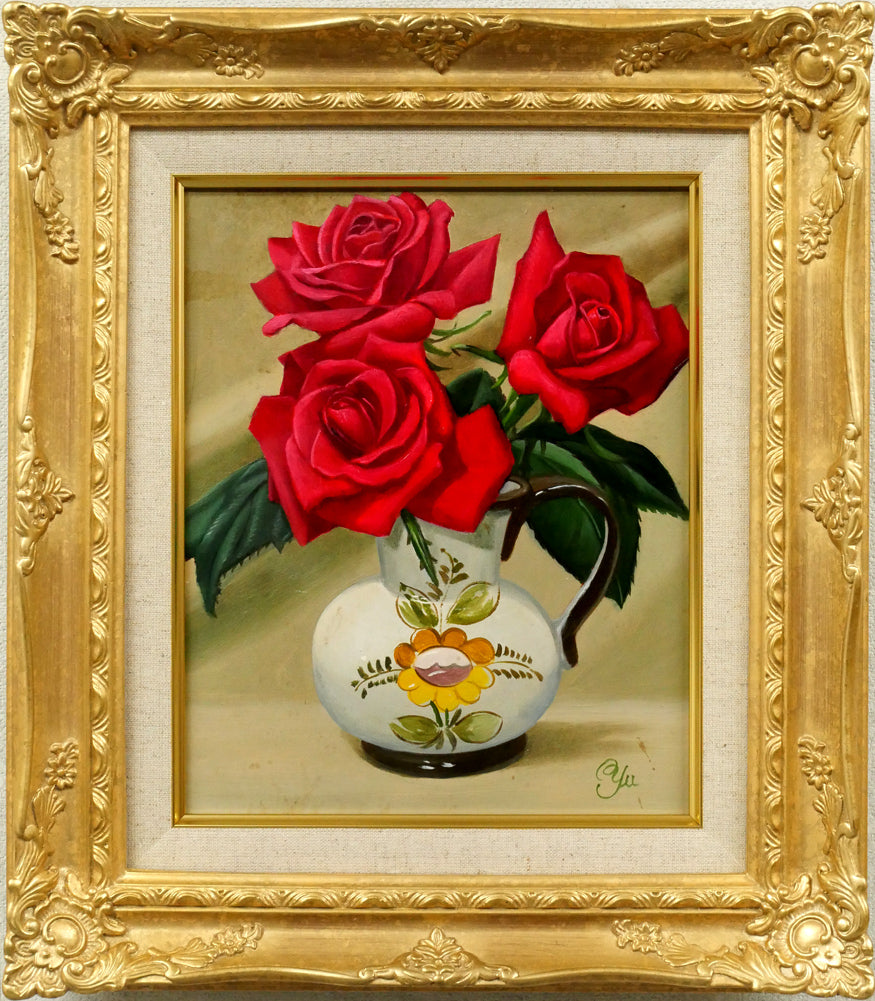 木村優博「バラ」油絵・F3号 絵画買取・販売の小竹美術