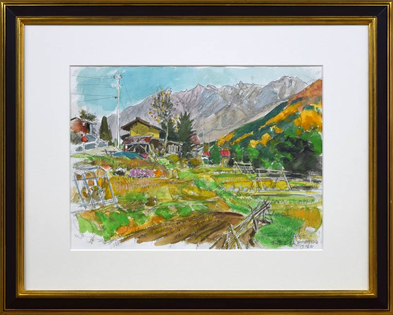 絵画】「木曽路より御岳山をのぞむ」 水彩画