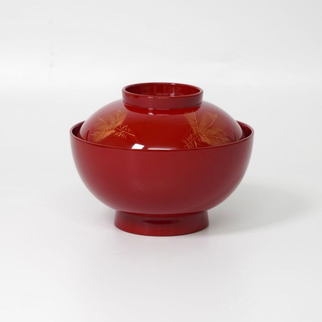 越前 沈金若松雑煮椀 朱 – 漆器 高翆