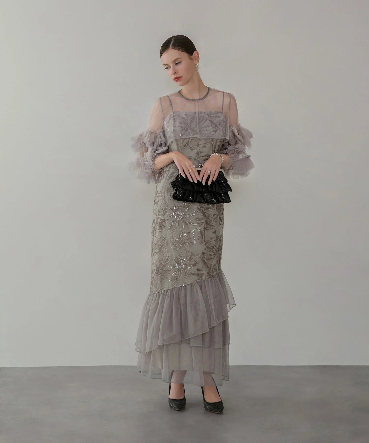 当日発送】フラワースパンコールチュールフリルスリーブIライン