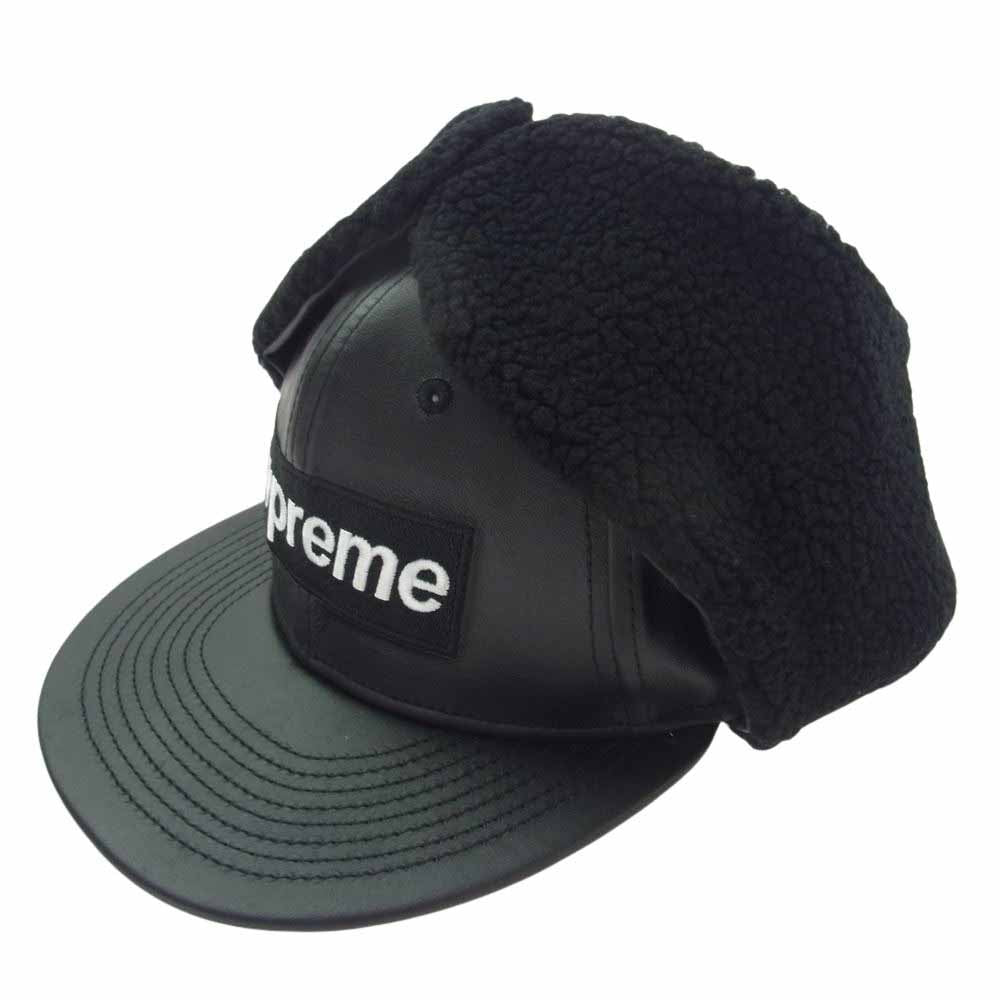Supreme シュプリーム 22AW Leather Earflap Box Logo New Era Black