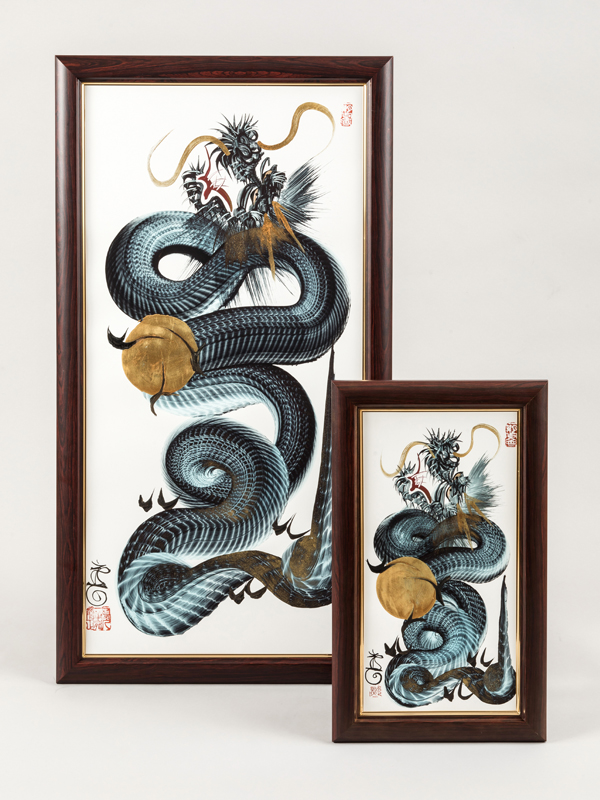 日光一筆龍 高瀬 縁起物 商売繁盛 昇龍 緑色 絵画 日本画 壁掛け 額