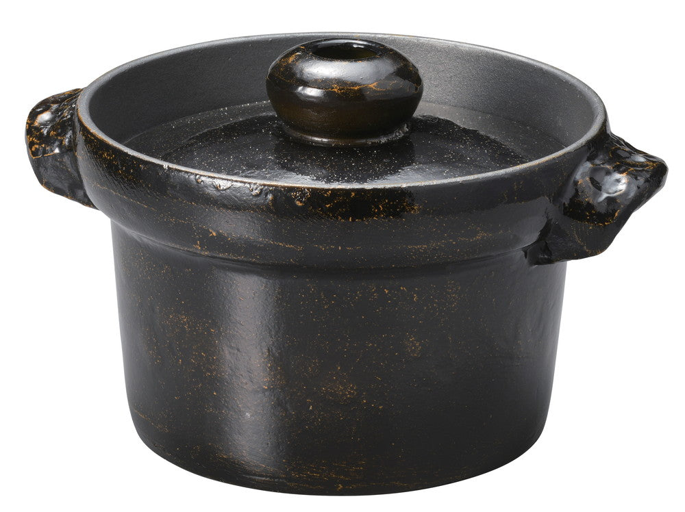 伝統的な黒色鉄釜 7インチ Real Classic 鉄釜 (3合炊き) 蓋付きセット 