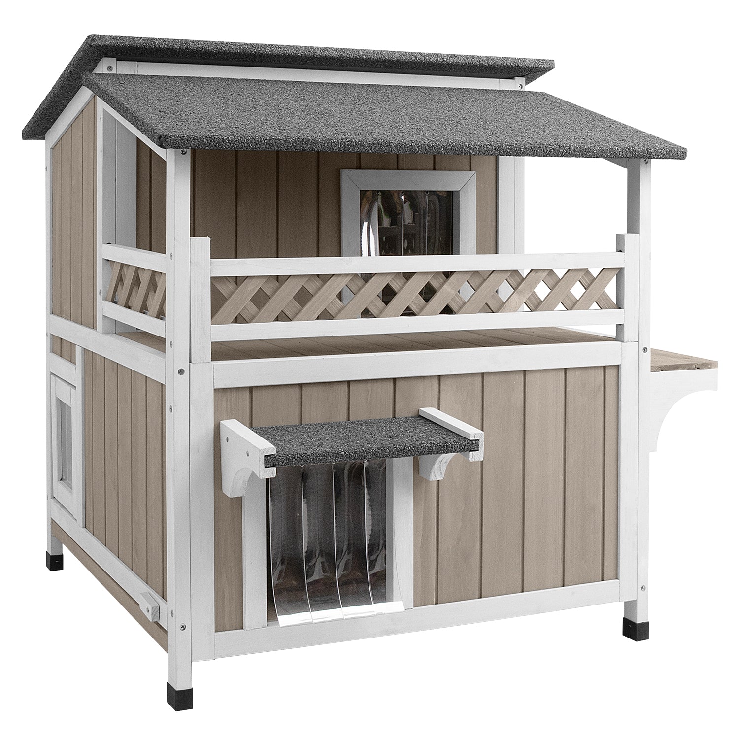 PETSCOSSET 29″L Two Story Wooden Feral Cat House Outside with Balcony