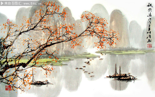 ☆中国 掛け軸（桂林山水画） 水墨画 桂林山水 純足金 額入り 中国美術