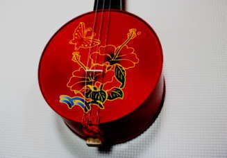 未使用】カンカン三線 カンカラ三線 ハイビスカスと蝶柄 沖縄 未使用