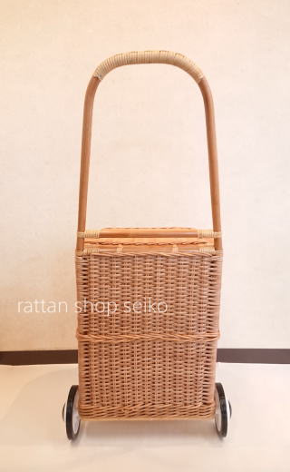 日本製ラタンショッピングカート・国産籐買い物バスケット・希少・和風