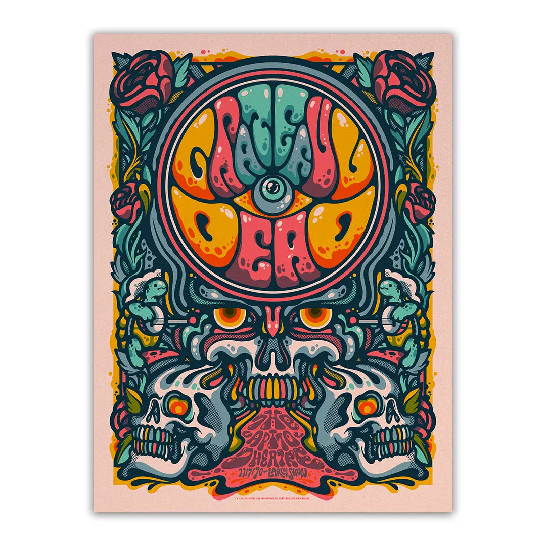 Grateful Dead (11/7/1970) Coral Shimmer Poster by Drew Millward