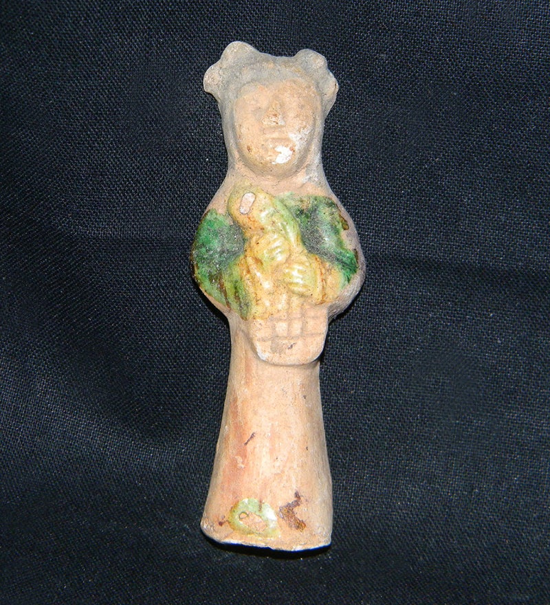 三彩人物俑 】 17～18世紀 大型陶俑 美品 56cm 誂え箱付き