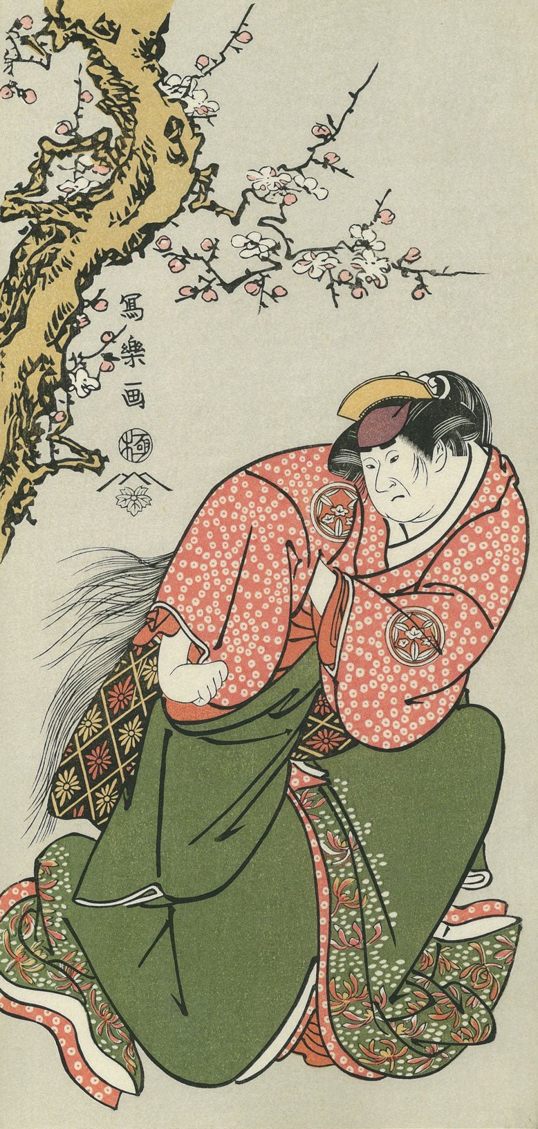 元禄 江戸前期 大津絵 若衆 桜 扇子 踊り 浮世絵 美人画 時代裂 肉筆画