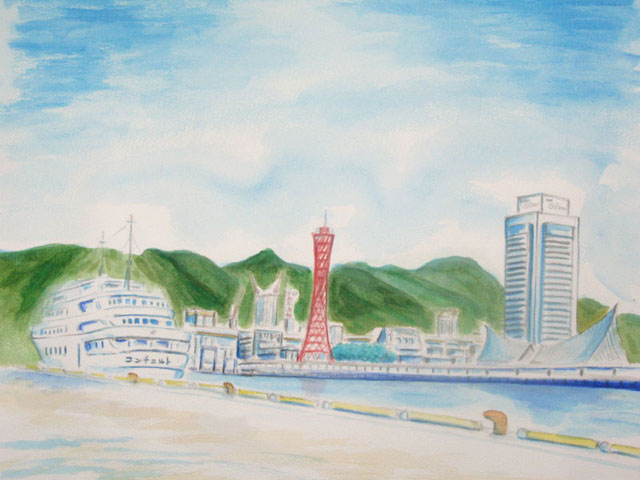 ☆ 小林幸三『神戸港（F4号）』油彩画・油絵 風景画 ポートタワー