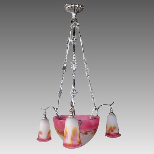 オレンジとホワイトのガラスシャンデリア(ミューラー製) オレンジと