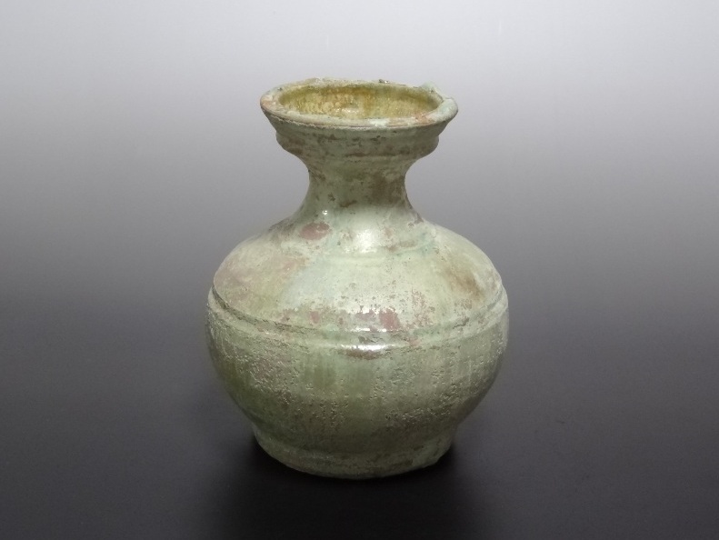 漢 緑釉 銀化小壺 仙遊洞