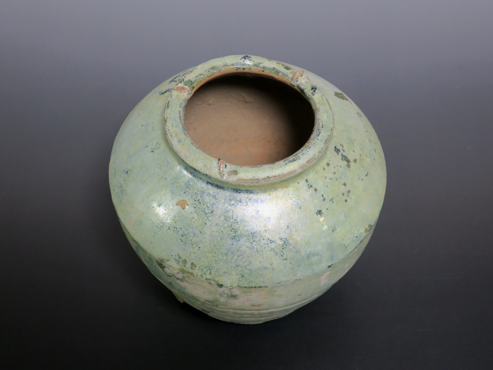 漢代緑釉小壺 】 出土文物 注記有 桐箱付 漢代緑釉小