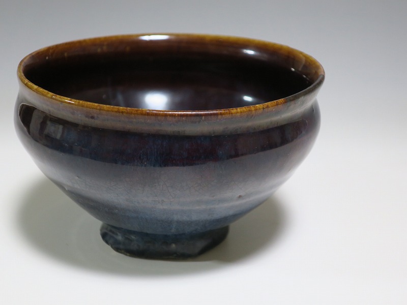 天目茶碗銀縁 抹茶碗茶道具お碗飴釉李朝古玩アンティーク陶器1客