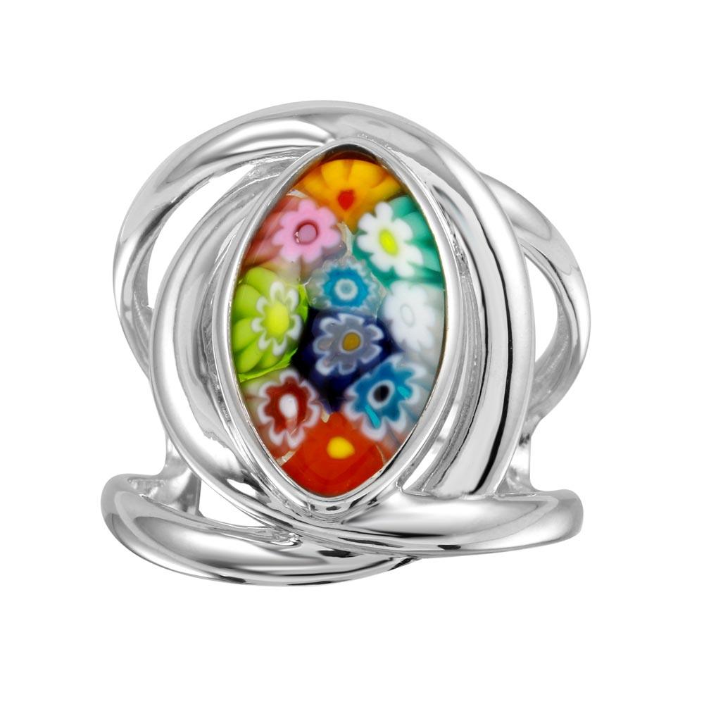 Sterling Silver 925 Rhodium Plated Open Shank Oval Shape Murano