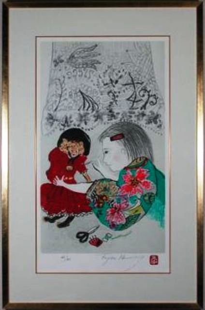 絵画 フジ子ヘミングの銅版画 道ばたの椅子 額縁入り 美品 本物保証