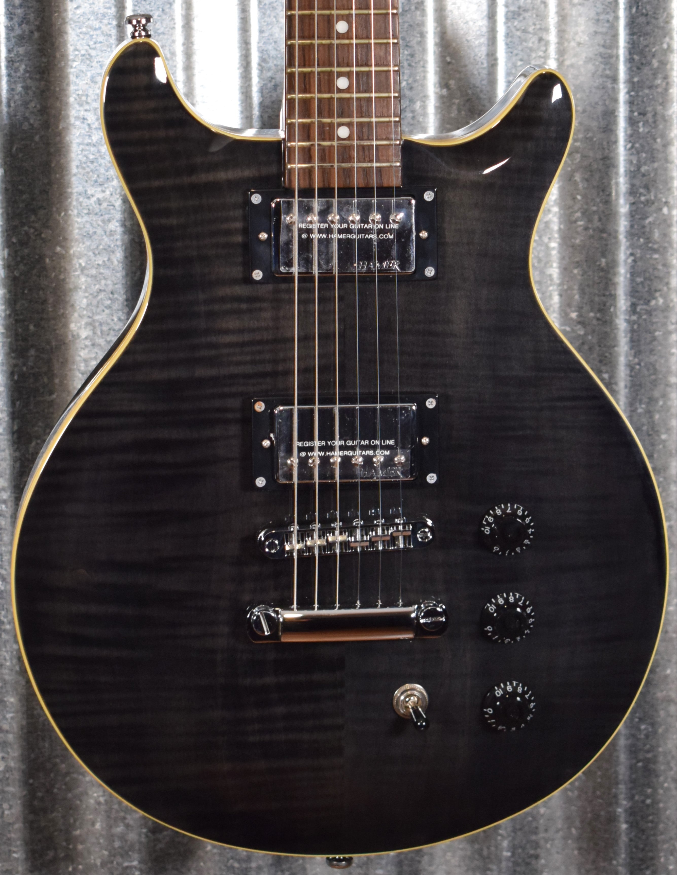 Hamer XT Series Archtop Flame Trans Black Double Cut Guitar SATF