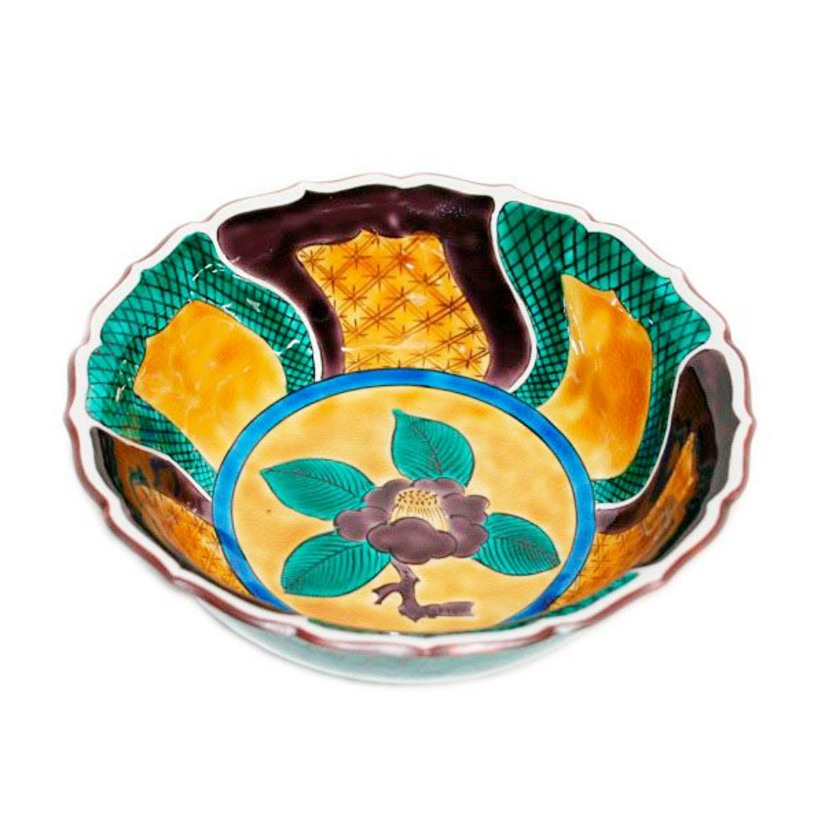 食器 「青手椿文様大鉢 手描き」 九谷美陶園 寺前瑛生 九谷焼 陶磁器