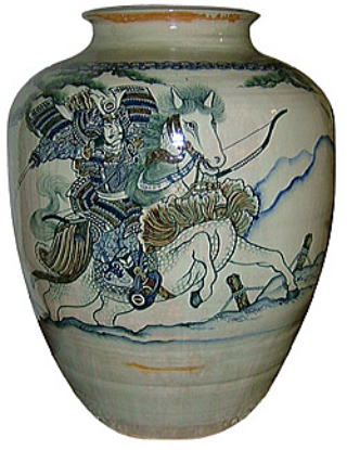 耕雲 第十四代 大畑力三 益子焼き 直径37cm武者絵皿