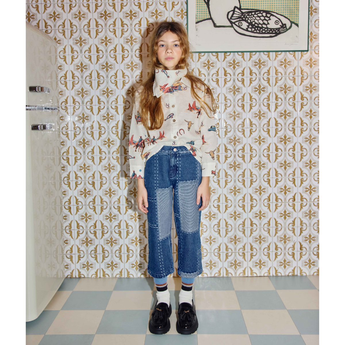 misha&puff パッチワークパンツ 5y FISH&KIDS - DENIM PATCHWORK PANTS