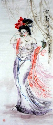 高級中国骨董 楊貴妃 貴妃醉酒 玉石絵画 工芸品 中国美術 高級中国骨董