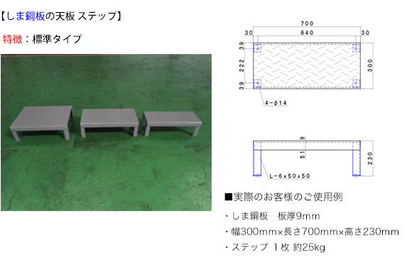 鉄板コンビニ／オーダーメイド ステップ（すべり止めを強化した天板仕様）