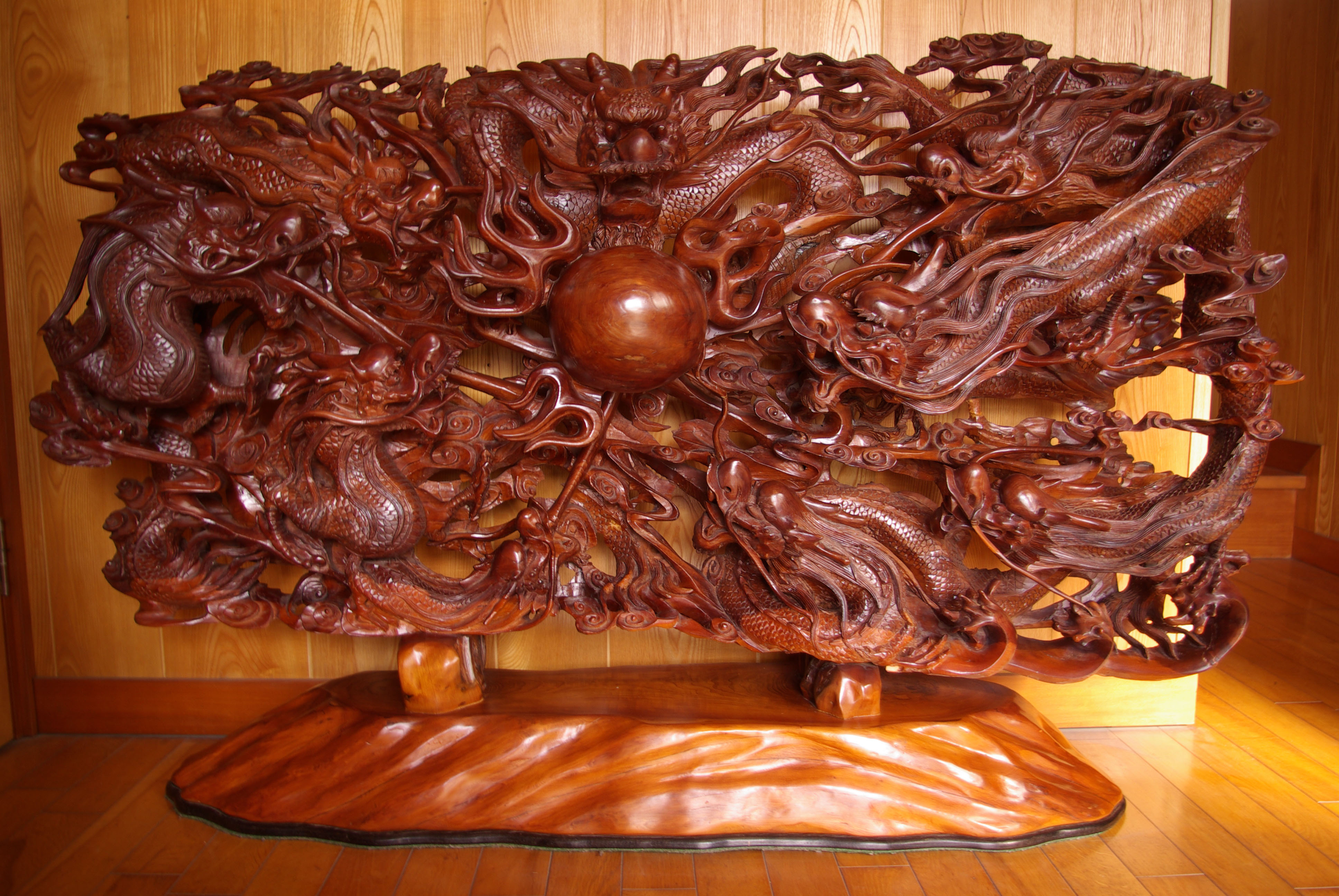 一刀彫骨董屋久杉衝立