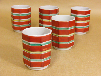 幸兵衛窯 湯呑 5客 色絵八角 【器道楽】