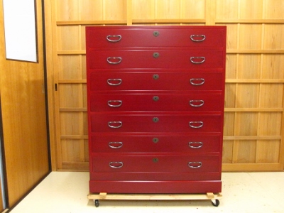 11/8迄出品 桐材漆塗時代箪笥（京都） ② 京箪笥 アンティーク 11/8迄