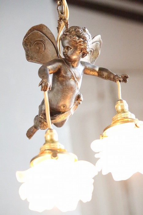 イギリスアンティーク 天使のブロンズ像 大理石台座付き 美品です