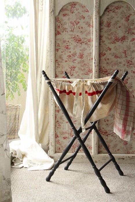 フランスアンティーク ソーイングスタンド 木製×ファブリック フリンジ