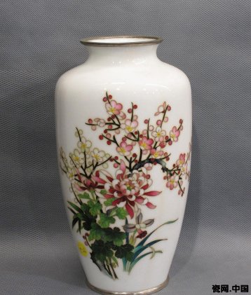 中国 古七宝琺瑯彩 龍文瓶 唐木台 時代箱付 V 9724｜中国