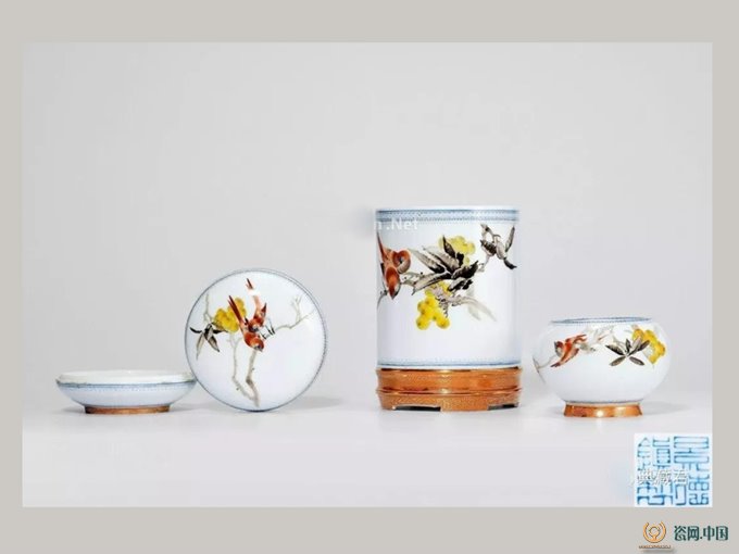 中国 粉彩錦江秋色図 牡丹水鳥文皿 畢伯濤作款 清 民国期 景徳鎮窯 Eo5