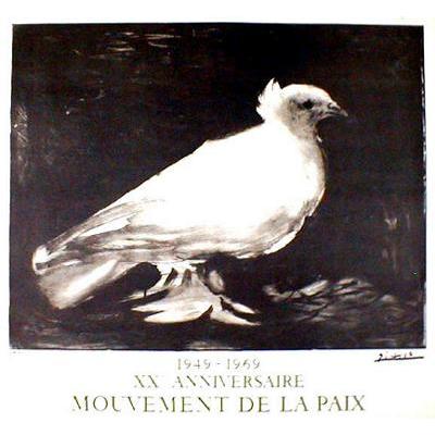 大型額装絵画 パブロ・ピカソ「鳩」ムルロ版 オリジナル・リトグラフ