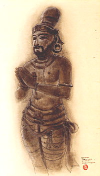 石踊紘一『パドマ (蓮華)』30号 油彩 日本画 額装済み インド美人 蓮の