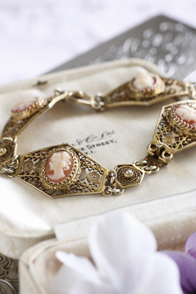 アンティークシルバーフィリグリーブレスレット カメオ イタリア