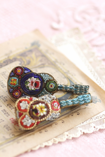 19世紀 アンティーク マイクロモザイク ブローチ 希少 ピン 19世紀