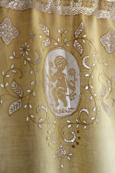 アンティークフランス トワルドジュイ 家と薔薇チューリップ ボビン