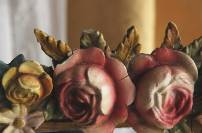 英国アンティークバーボラミラー/鏡/薔薇/ローズ柄 H33