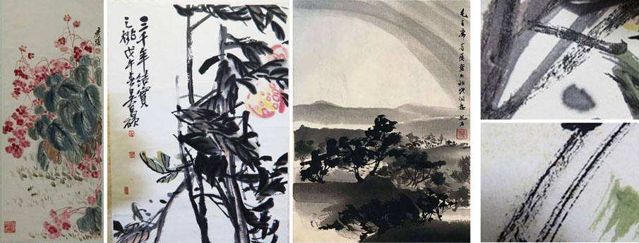 齐白石 木版水印画 ピンクの花と緑の葉 中国大人気絵画家 送料