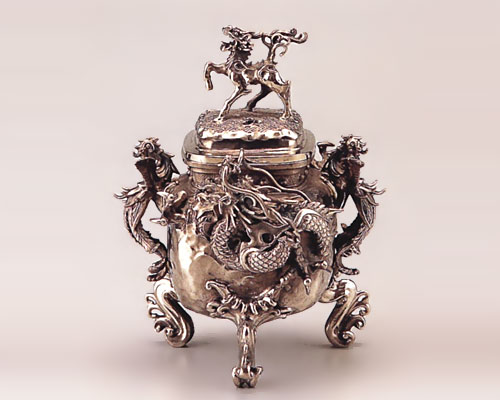 香炉 二上元威 高岡銅器 骨董品 アンティーク 高岡銅器 獅子香炉 二上