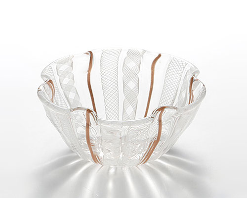 希少】ベネチア ムラーノ バラリン工房 レースガラス ボウル ピンク