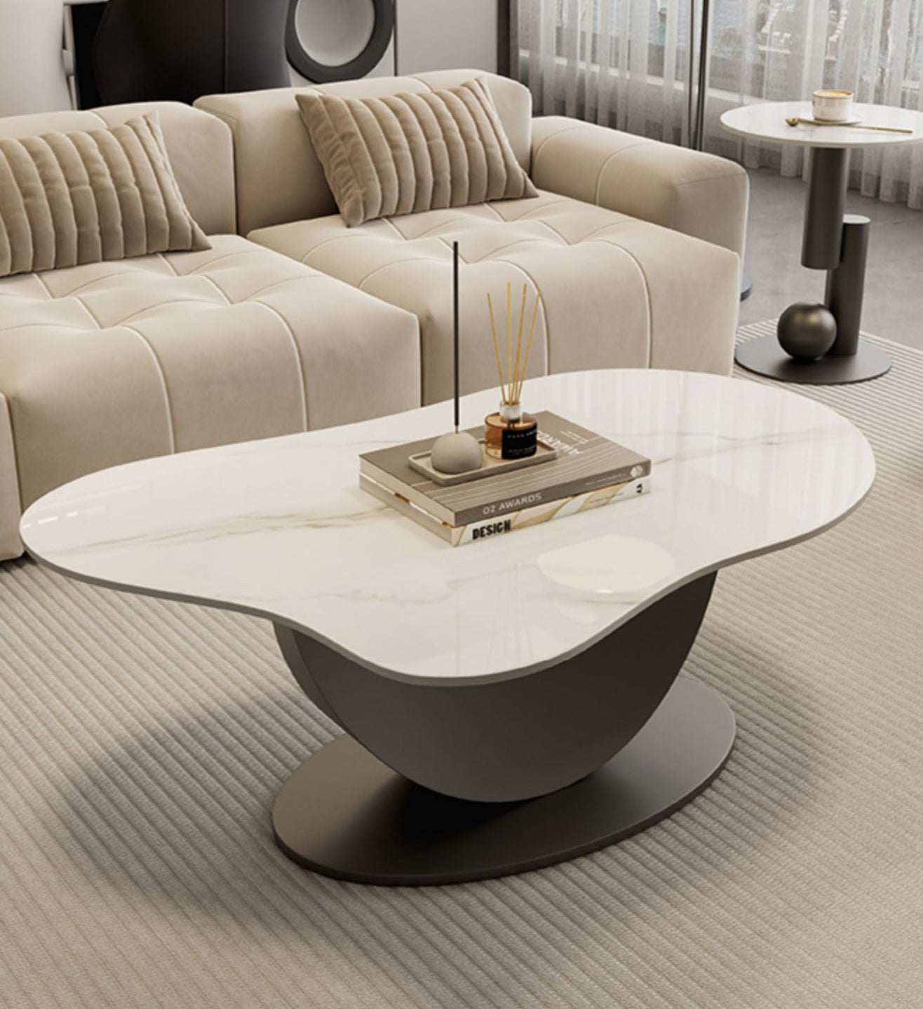 メープル不二屋 flowセンターテーブル モダンデザインのセラミック天板