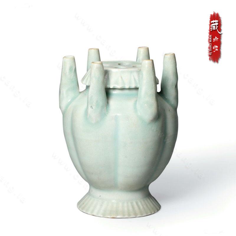宋湖田窑青白釉六管花插瓶-南宋湖田-瓶罐炉- 藏点啦古玩网