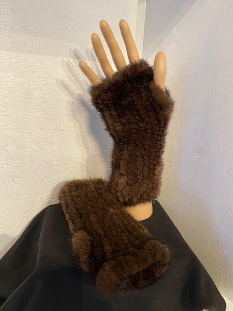 Brown Mink Knit Fingerless Gloves - Dimitrios Furs